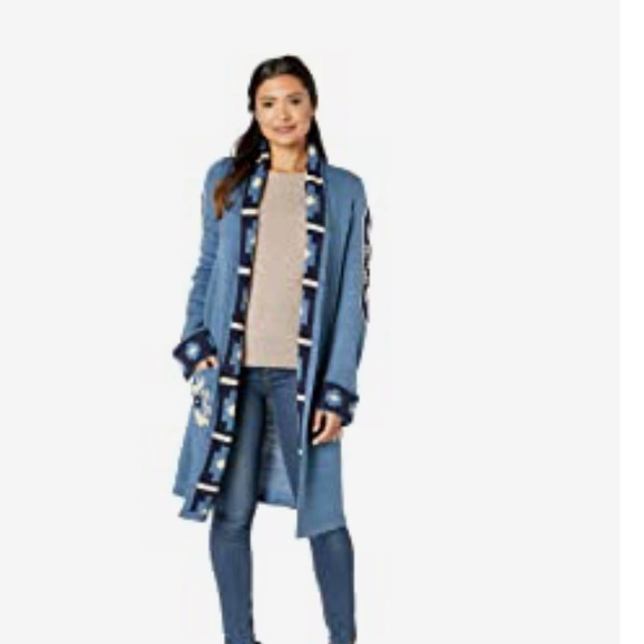 Wrangler-Blue, navy and cream Aztec print shawl collar open knit cardigan- NWT - Picture 2 of 8